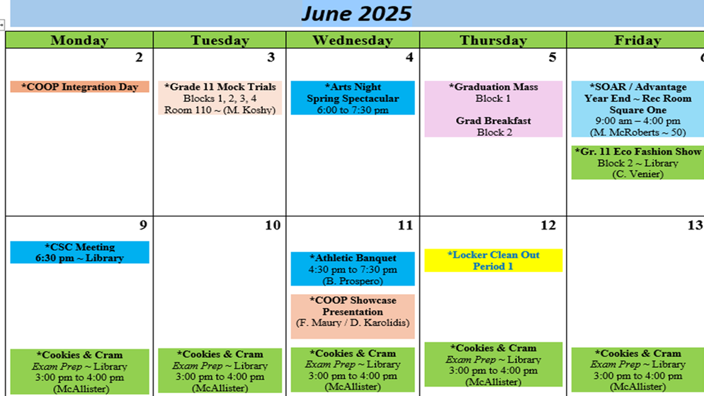 June Calendar page 1
