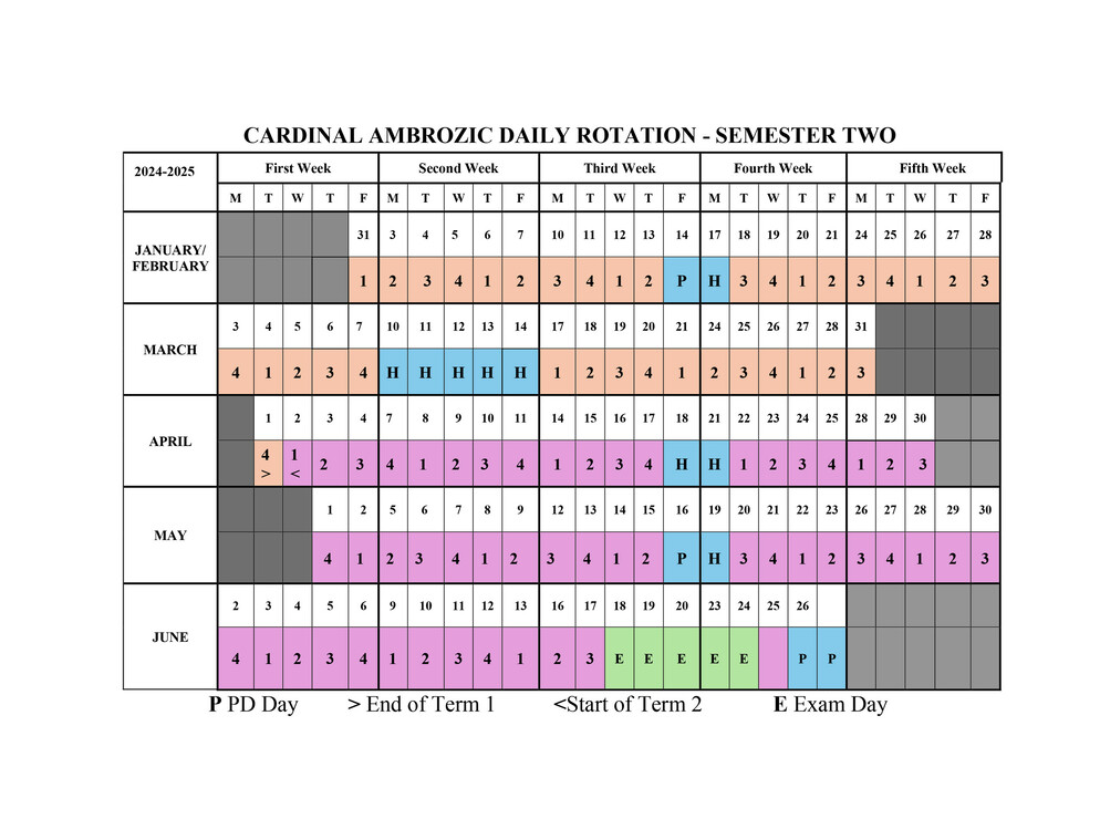 Semester 2 Calendar of days 2024- 2025